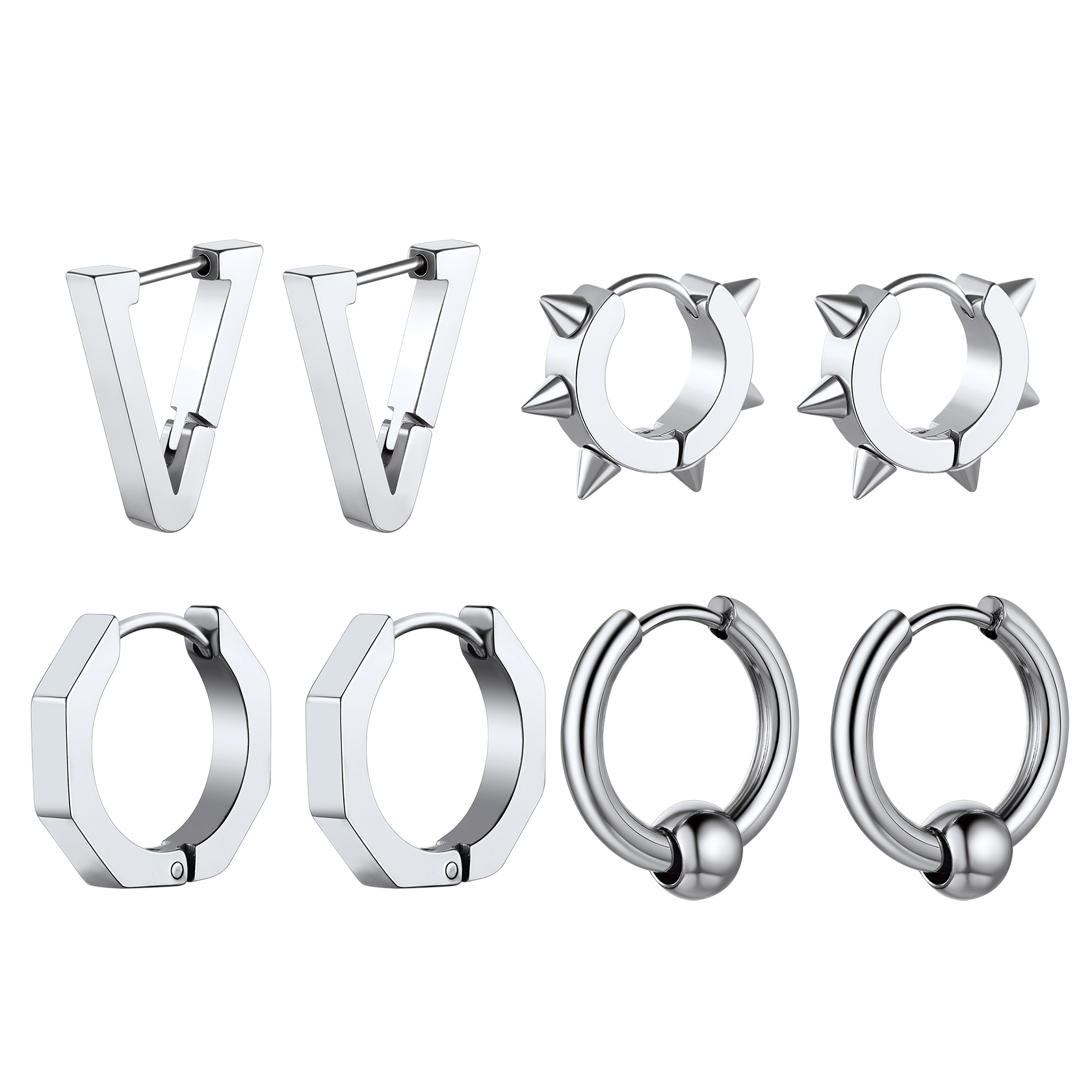 Black Triangle Spike Hoop Earrings Stainless Steel Punk Gothic Set