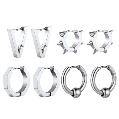 Black Triangle Spike Hoop Earrings Stainless Steel Punk Gothic Set