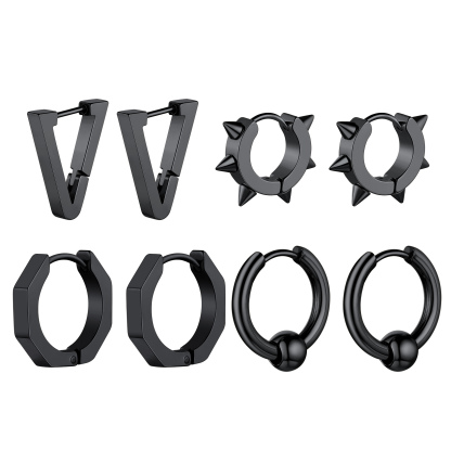 Black Triangle Spike Hoop Earrings Stainless Steel Punk Gothic Set