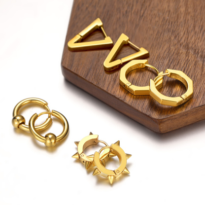 Black Triangle Spike Hoop Earrings Stainless Steel Punk Gothic Set