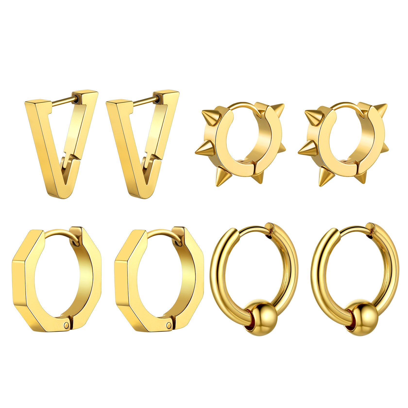 Black Triangle Spike Hoop Earrings Stainless Steel Punk Gothic Set