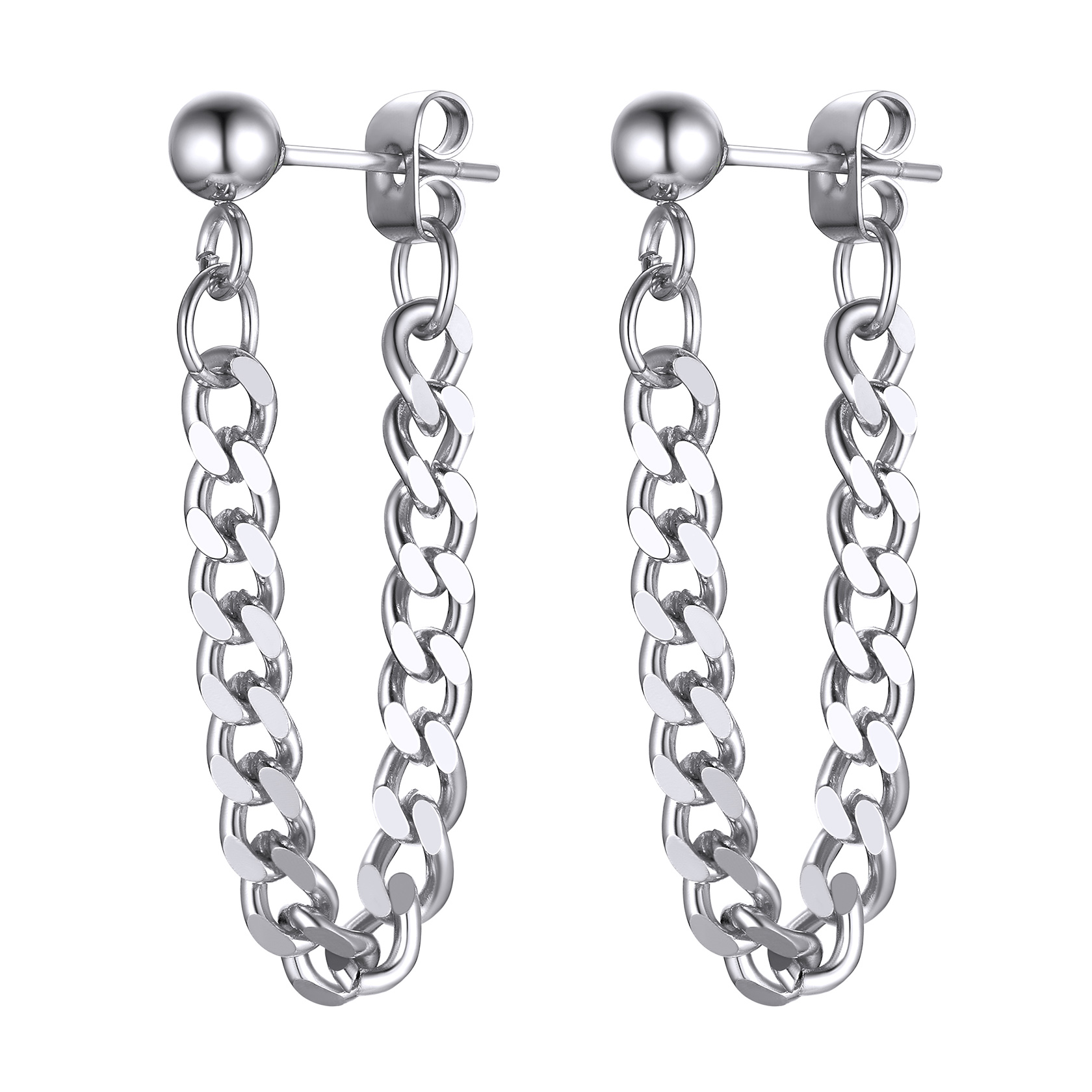 Punk Drop Earrings - 316L Stainless Steel with Cuban Chain