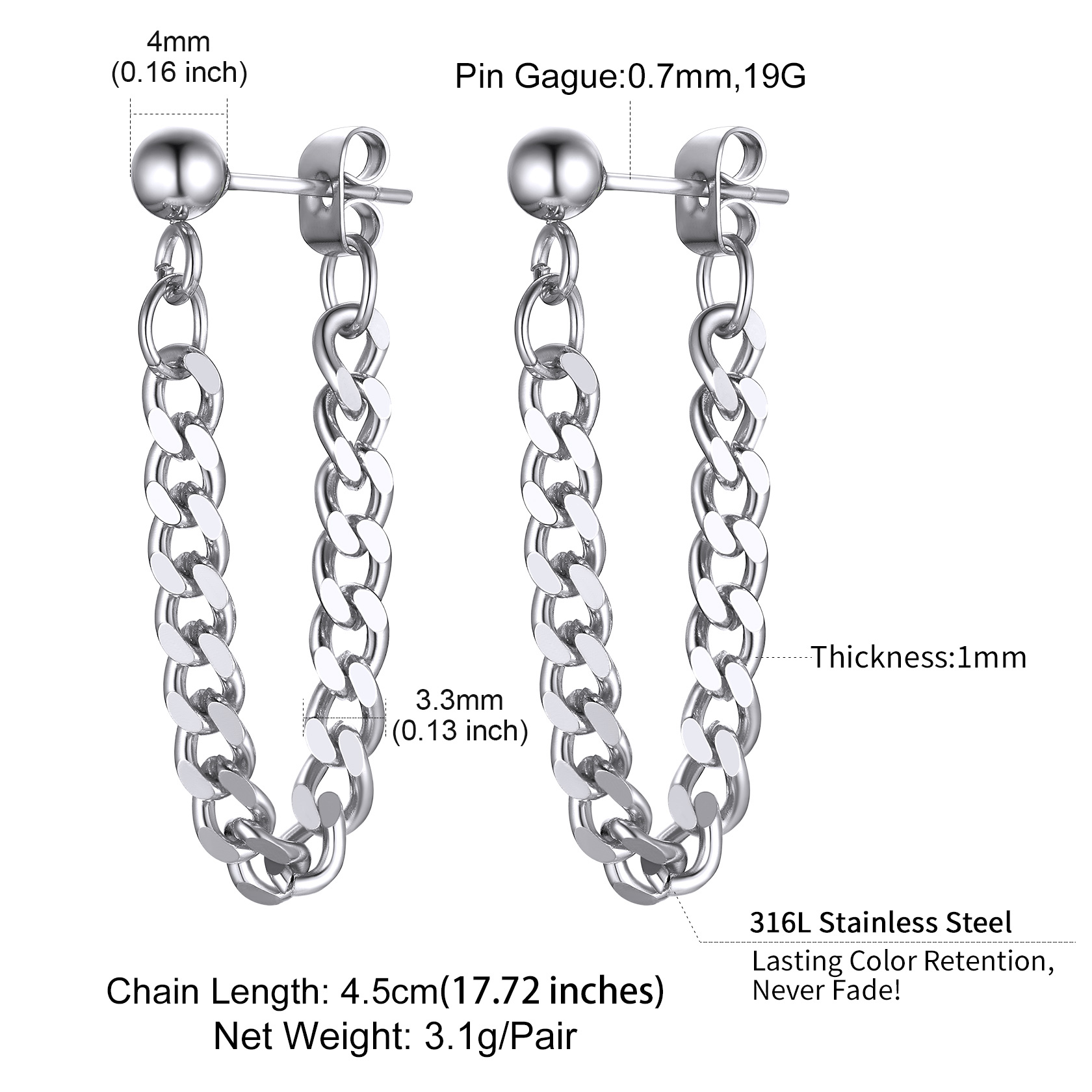 Stainless Steel Hanging Dangling Earring For Women Men