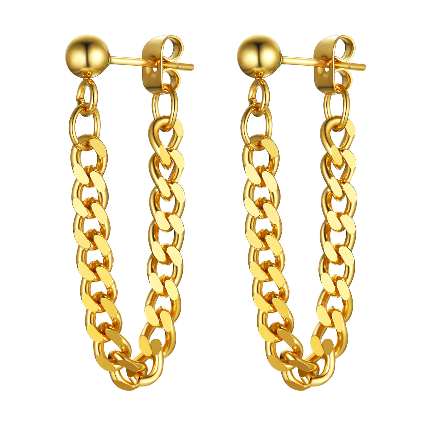 Punk Drop Earrings - 316L Stainless Steel with Cuban Chain