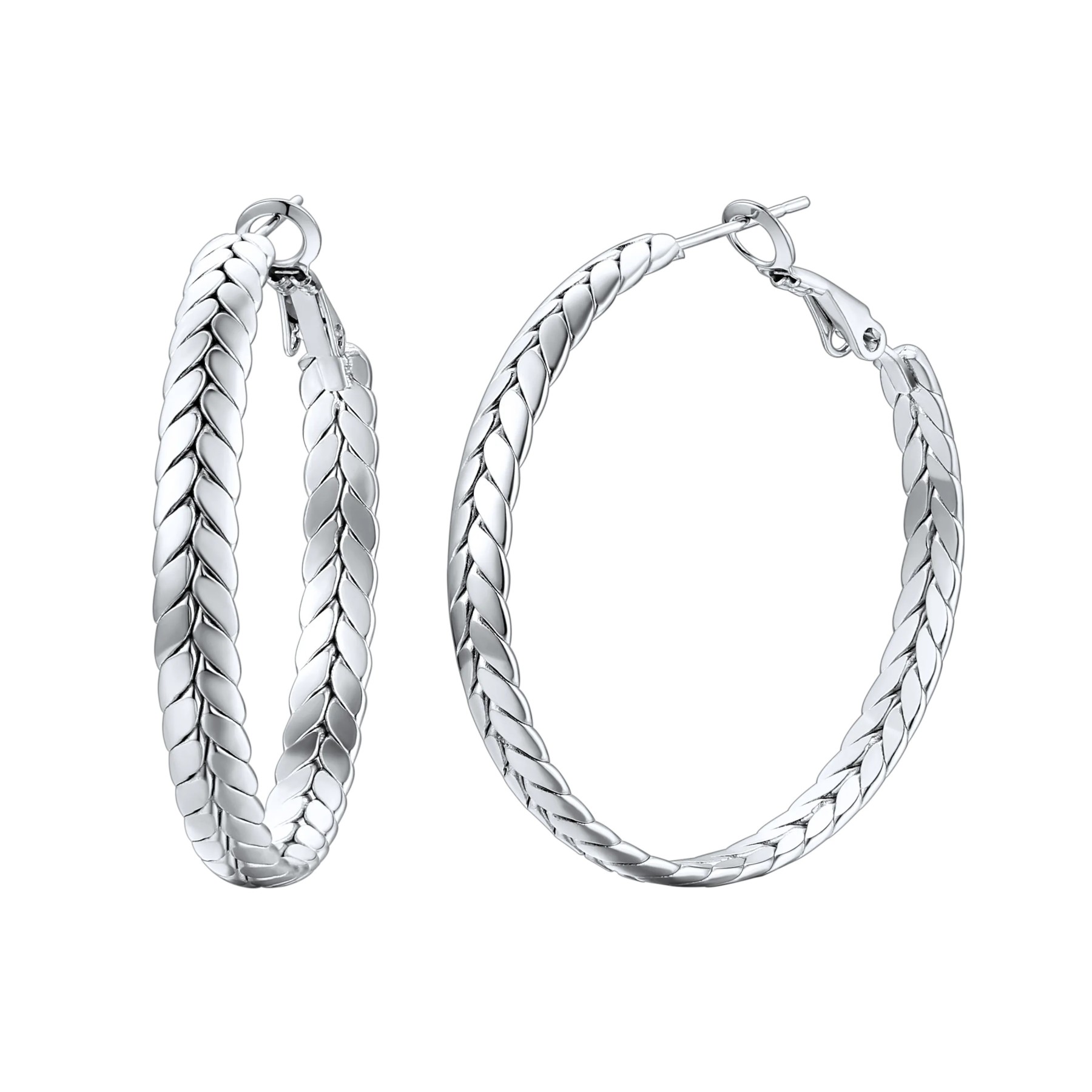 Black Wheat Hoop Earrings Stainless Steel Chunky