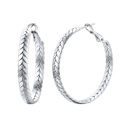 Black Wheat Hoop Earrings Stainless Steel Chunky