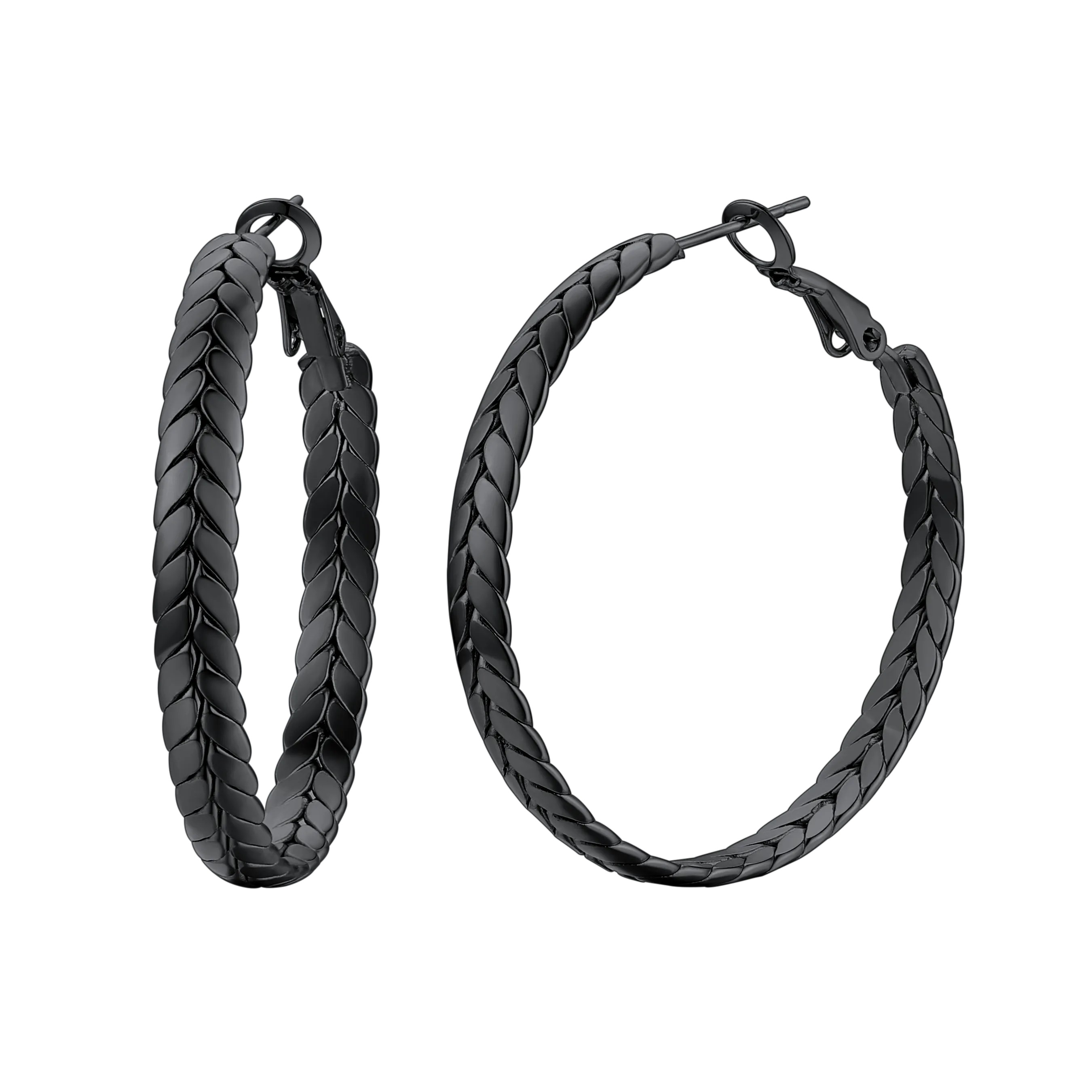 Black Wheat Hoop Earrings Stainless Steel Chunky