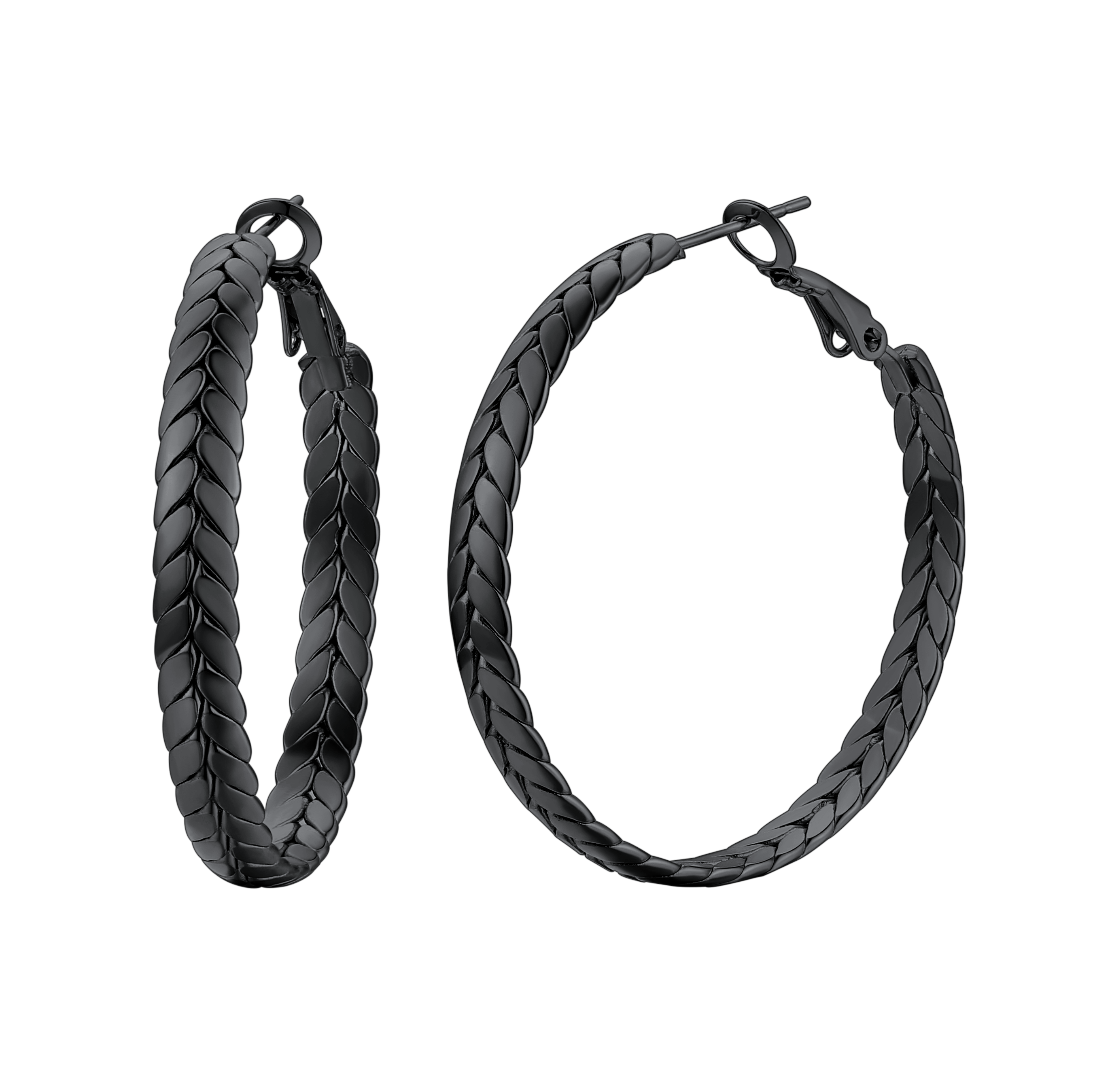 Black Wheat Hoop Earrings Stainless Steel Chunky