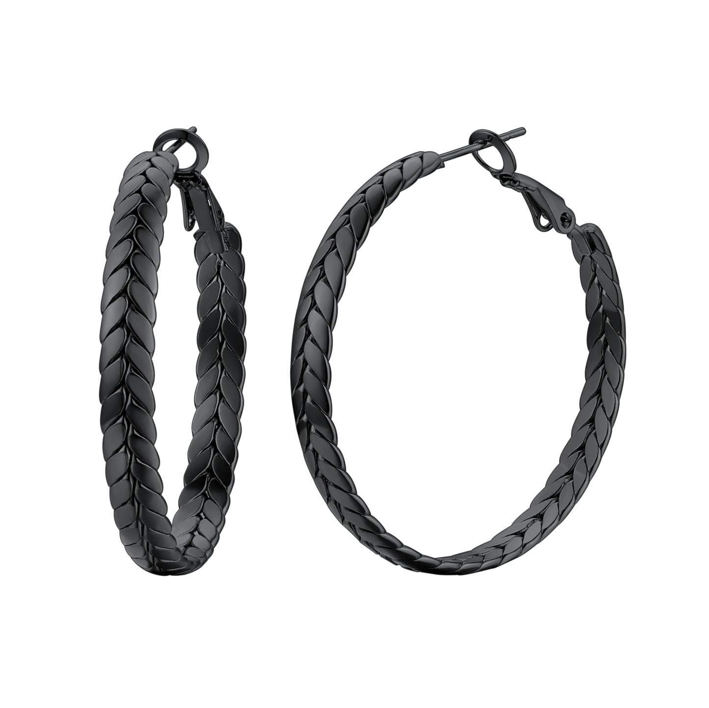 Black Wheat Hoop Earrings Stainless Steel Chunky