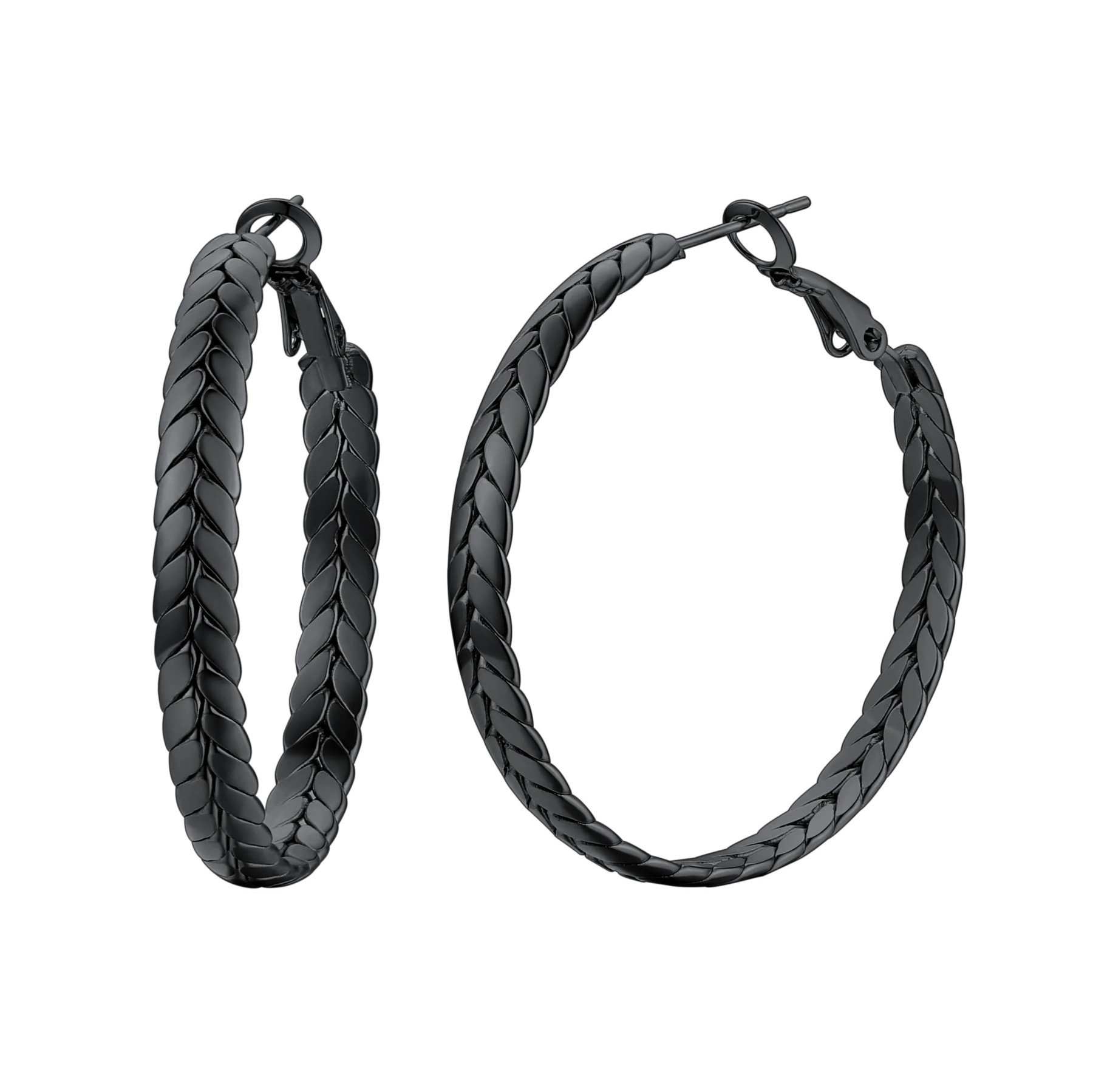 Black Wheat Hoop Earrings Stainless Steel Chunky