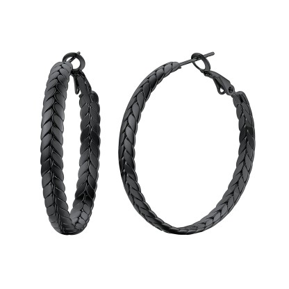 Black Wheat Hoop Earrings Stainless Steel Chunky