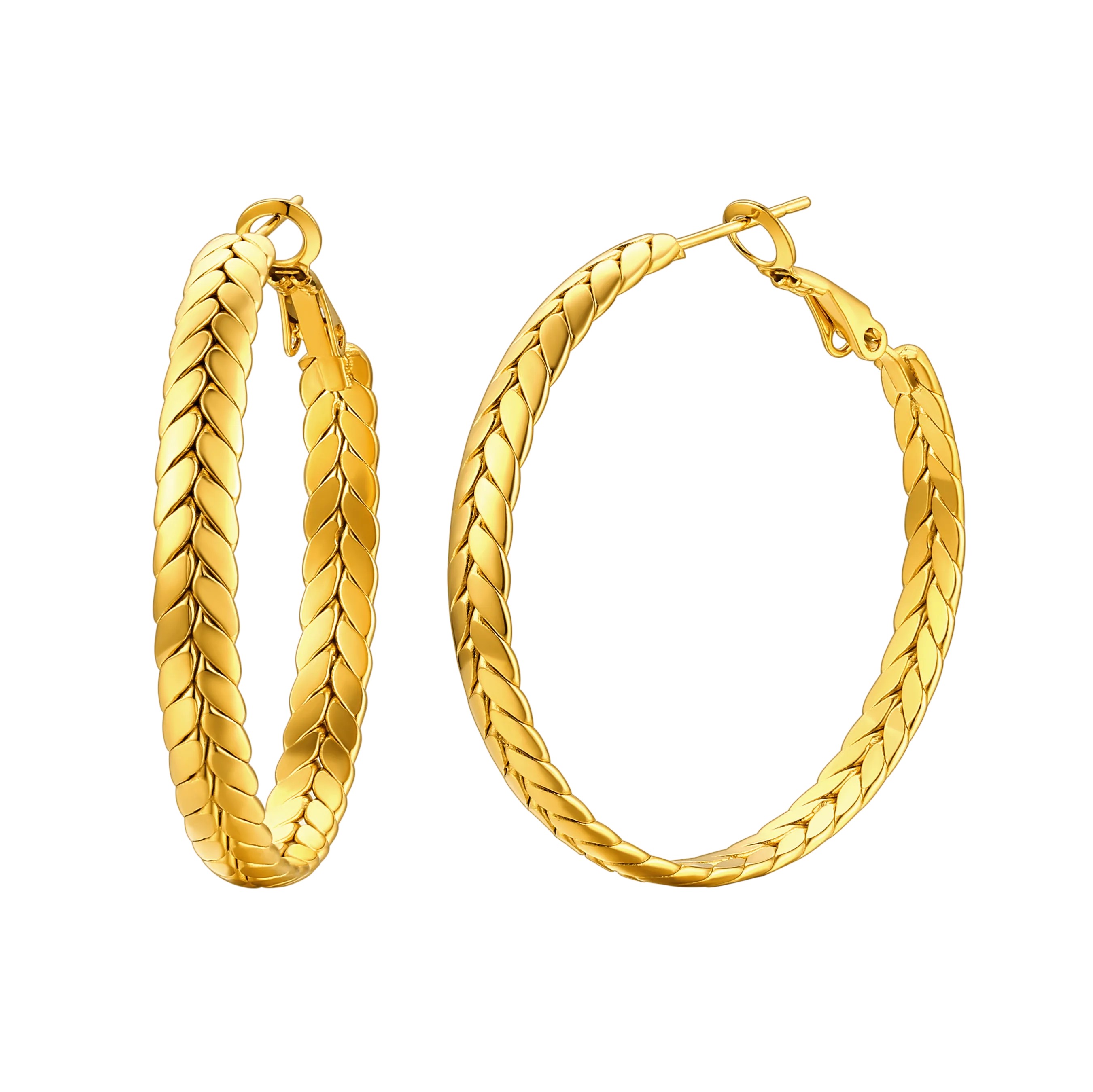 Black Wheat Hoop Earrings Stainless Steel Chunky