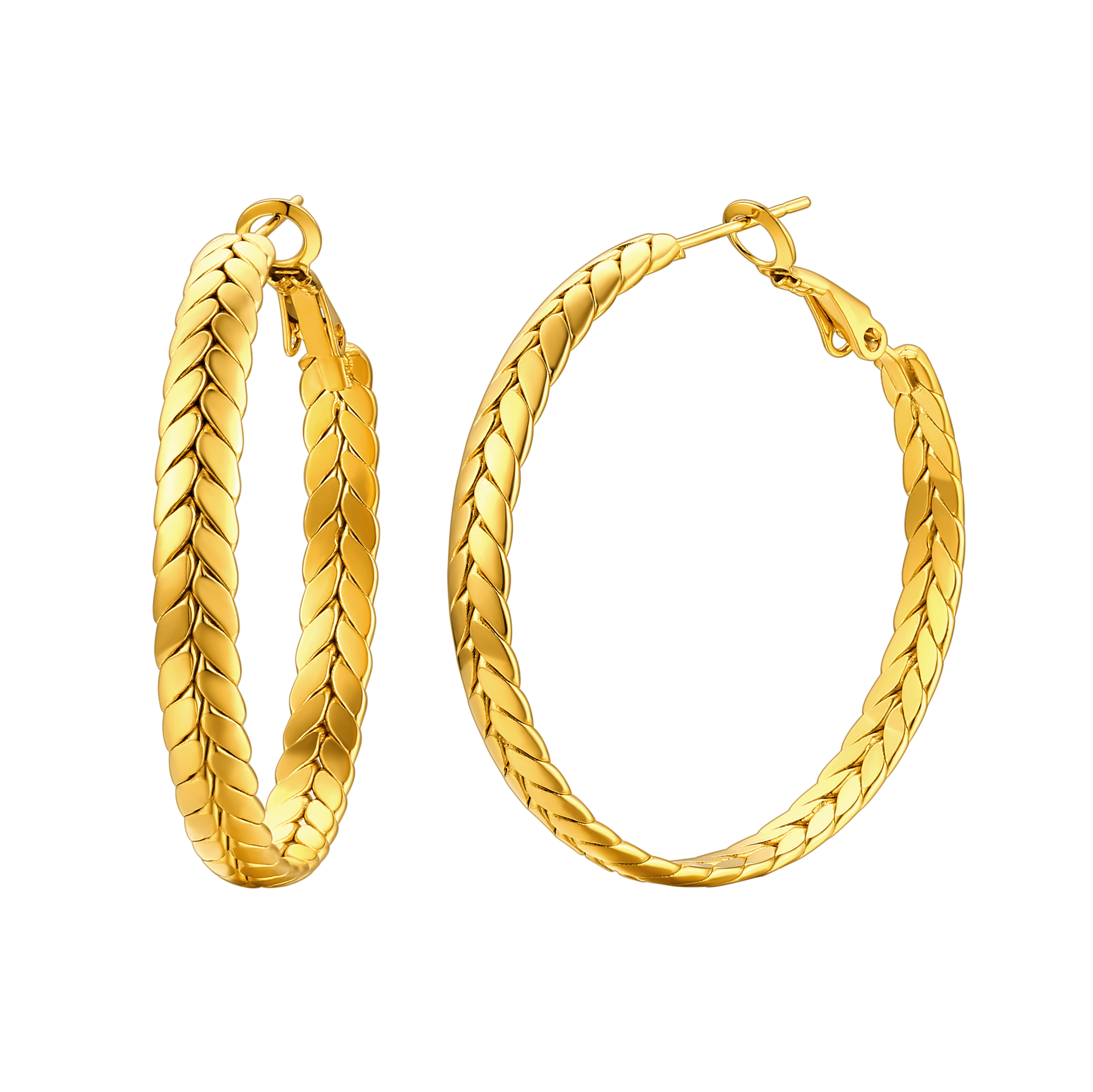 Black Wheat Hoop Earrings Stainless Steel Chunky