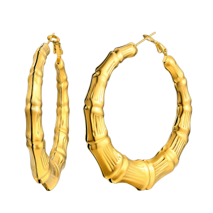 Bamboo Hoop Earrings Vintage Huggie