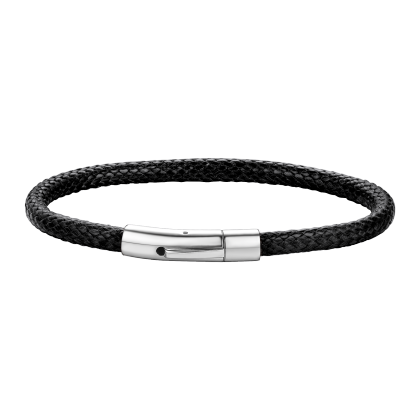 5mm Black Leather Bracelet with Stainless Steel Clasp