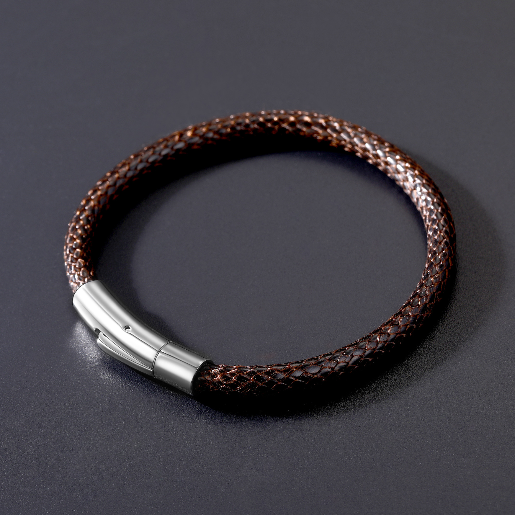 Braided Leather Bracelet with Stainless Steel Clasp