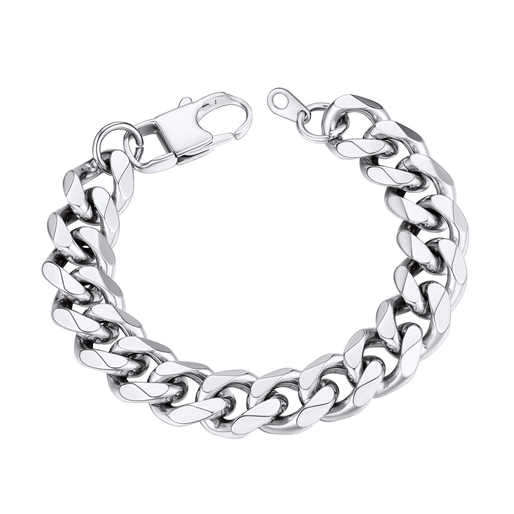 12mm Silver Chunky Cuban Link Bracelet for Men Women - Stainless Steel Unisex Chain