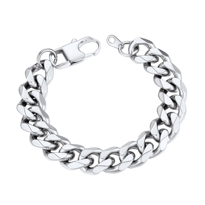 12mm Silver Chunky Cuban Link Bracelet for Men Women - Stainless Steel Unisex Chain