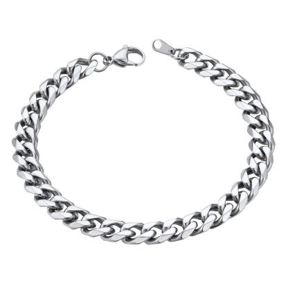 9mm Silver Chunky Cuban Link Bracelet for Men Women - Stainless Steel Unisex Chain