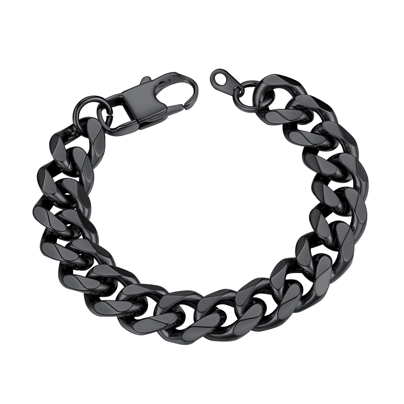 12mm Black Chunky Cuban Link Bracelet for Men Women - Stainless Steel Unisex Chain