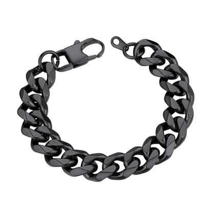 12mm Black Chunky Cuban Link Bracelet for Men Women - Stainless Steel Unisex Chain