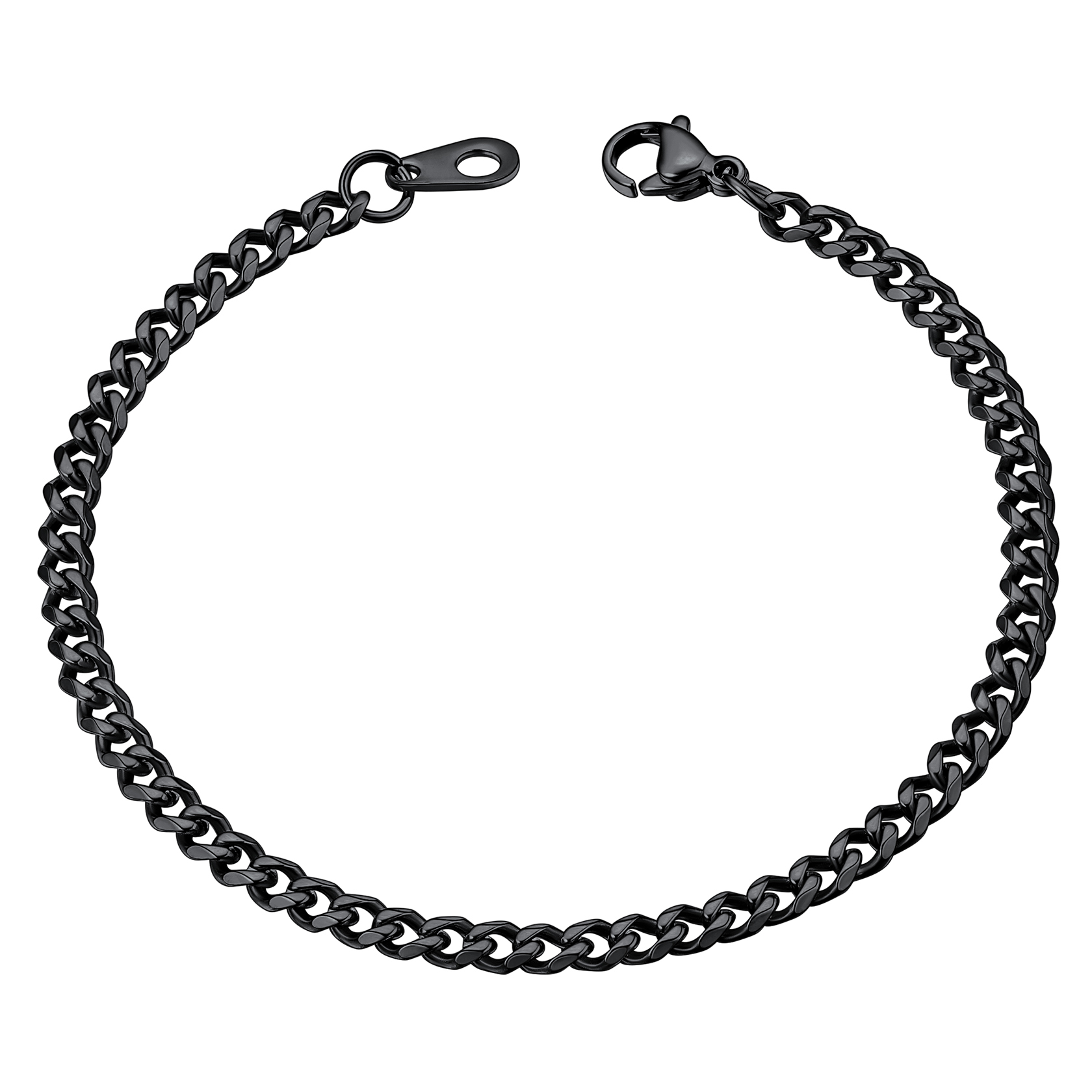 3mm Black Chunky Cuban Link Bracelet for Men Women - Stainless Steel Unisex Chain