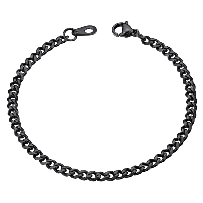 3mm Black Chunky Cuban Link Bracelet for Men Women - Stainless Steel Unisex Chain