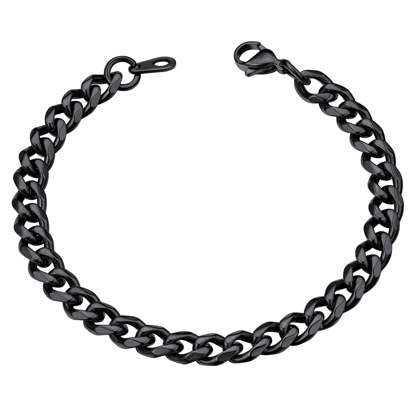 6mm Black Chunky Cuban Link Bracelet for Men Women - Stainless Steel Unisex Chain