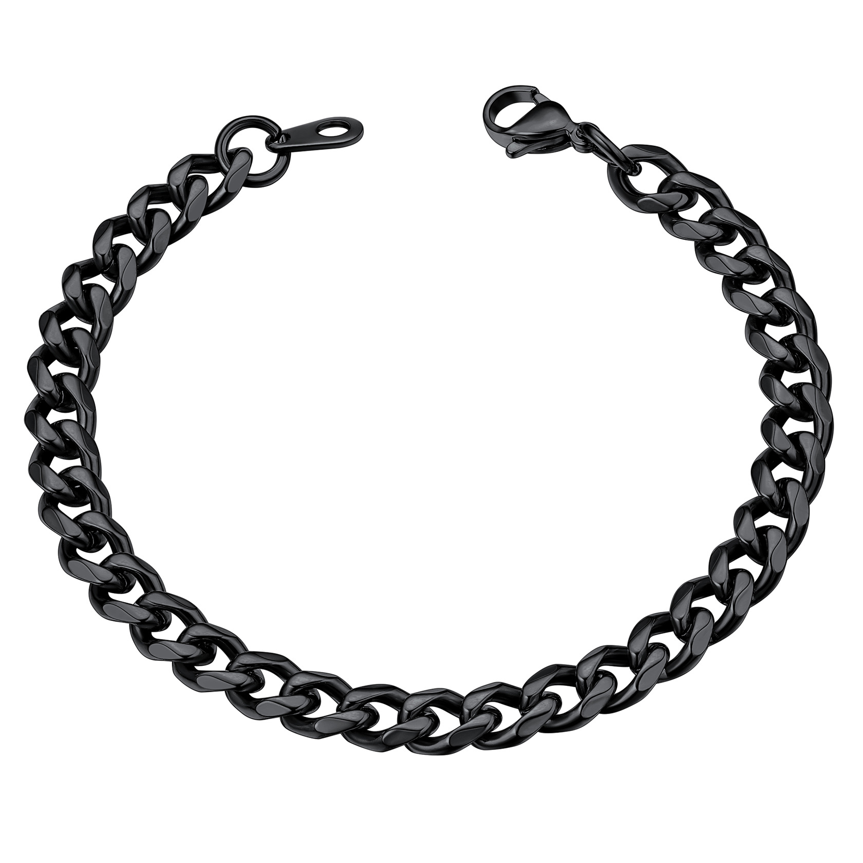 6mm Black Chunky Cuban Link Bracelet for Men Women - Stainless Steel Unisex Chain