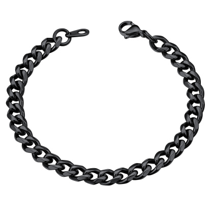 6mm Black Chunky Cuban Link Bracelet for Men Women - Stainless Steel Unisex Chain