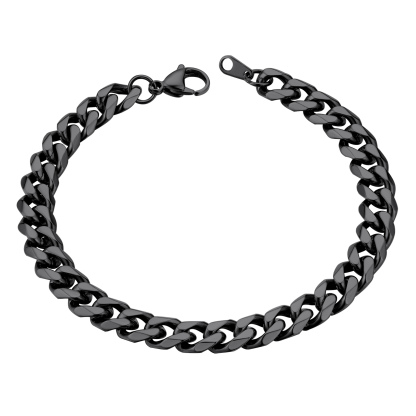 9mm Black Chunky Cuban Link Bracelet for Men Women - Stainless Steel Unisex Chain
