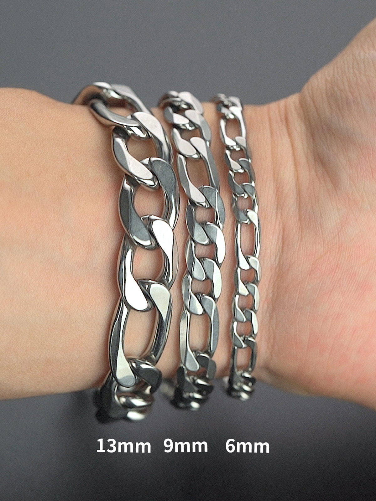 6mm Figaro Chain Bracelet 316L Steel Gold Plated