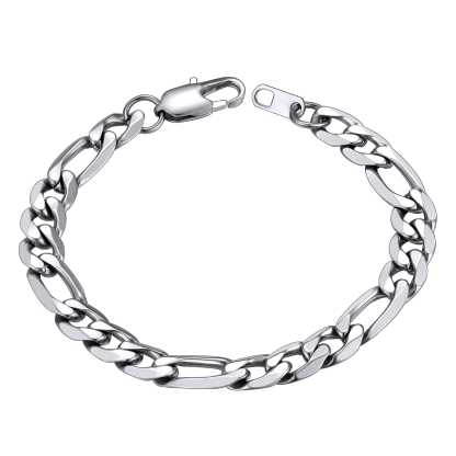 6mm Figaro Chain Bracelet 316L Steel Gold Plated