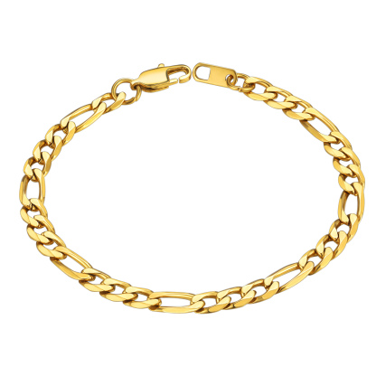6mm Figaro Chain Bracelet 316L Steel Gold Plated