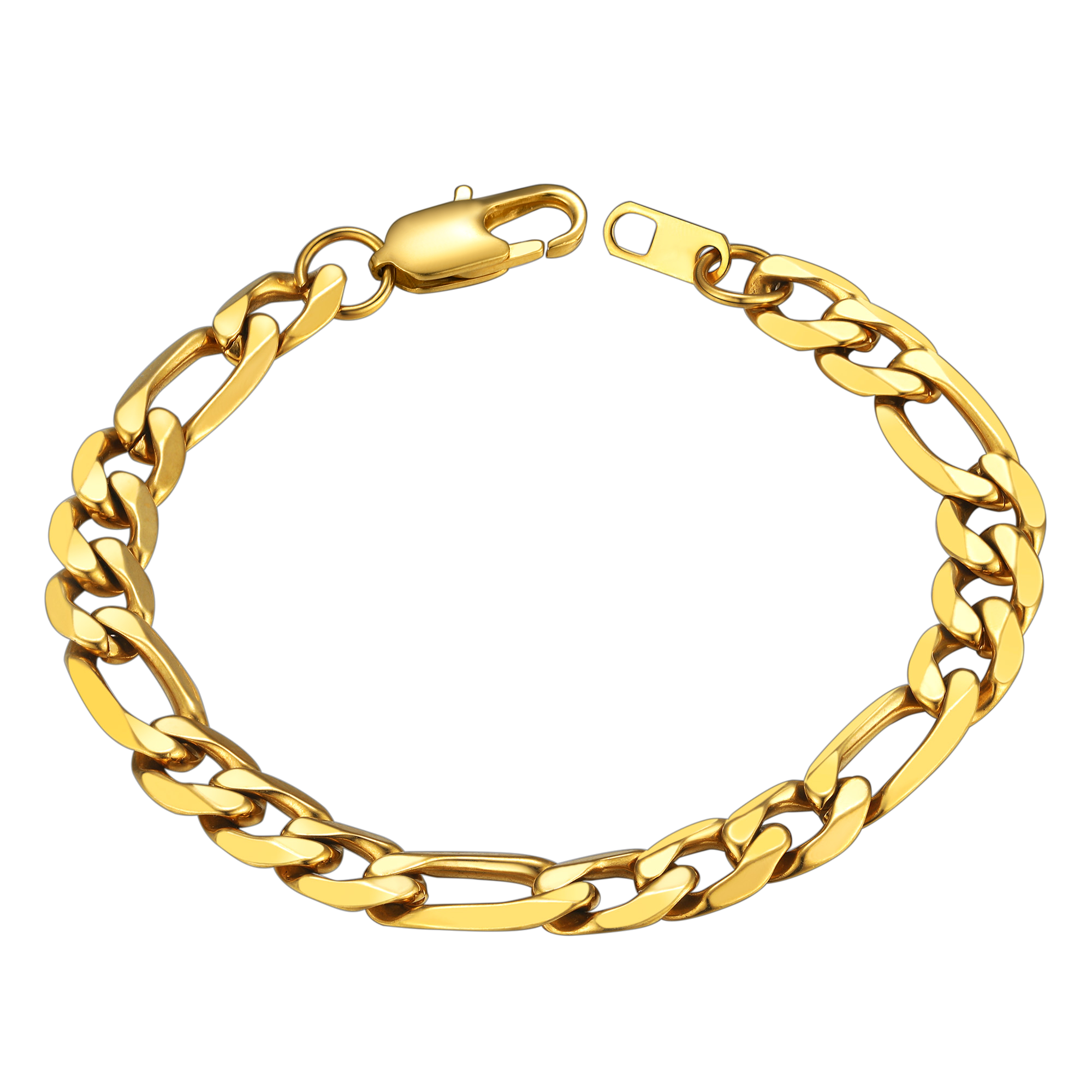 6mm Figaro Chain Bracelet 316L Steel Gold Plated