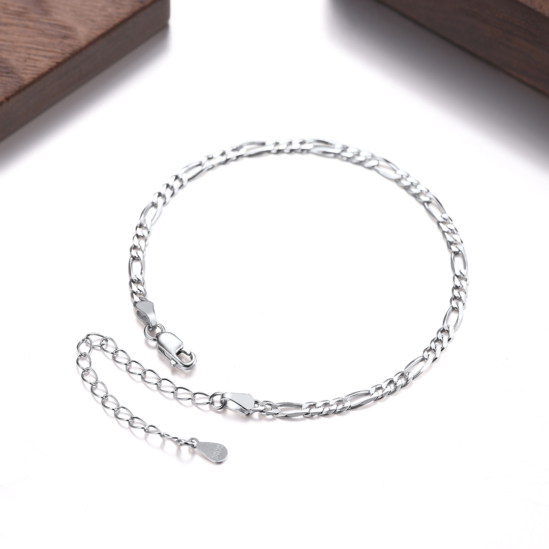 3mm Silver Solid Figaro Link Chain Bracelet
