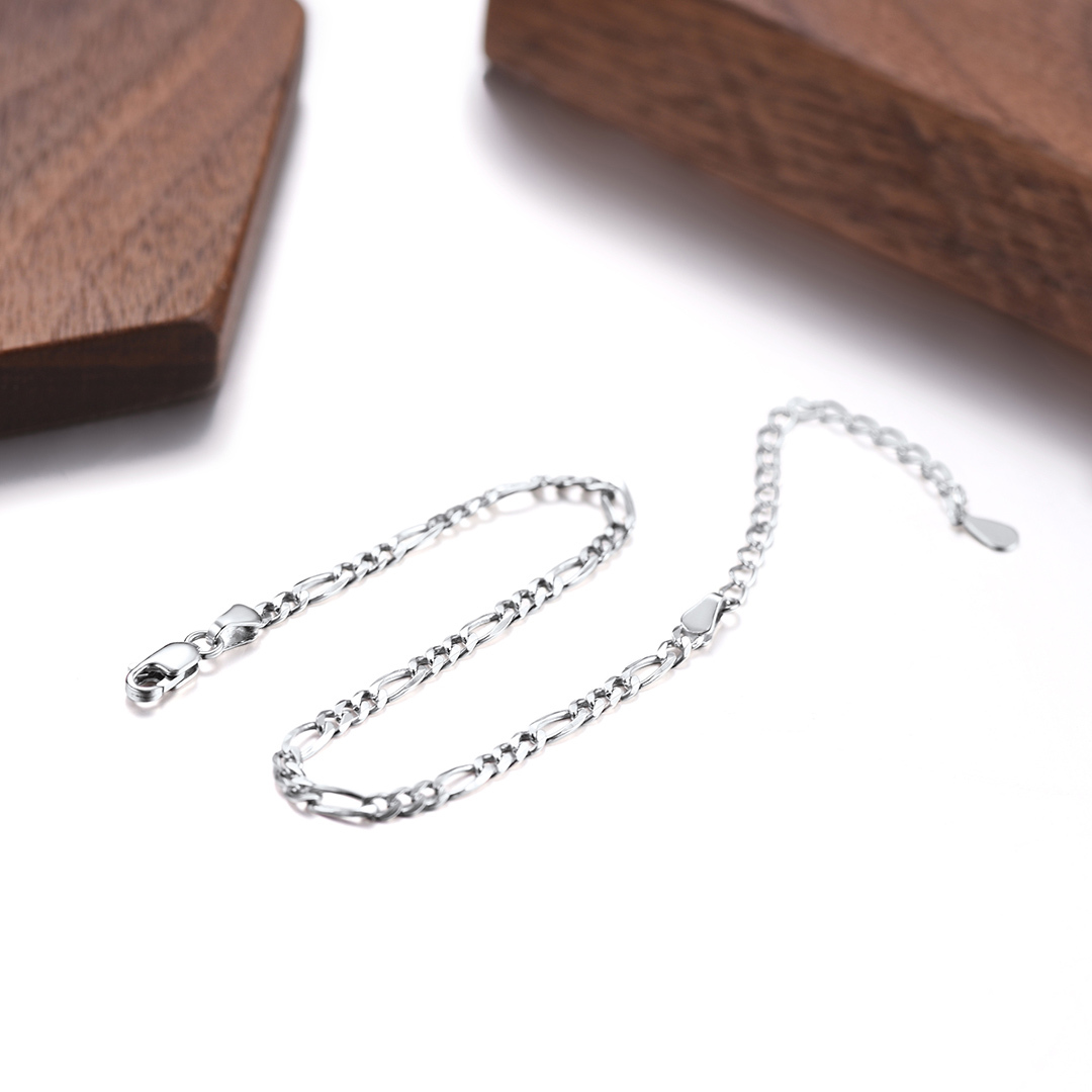 3mm Silver Solid Figaro Link Chain Bracelet