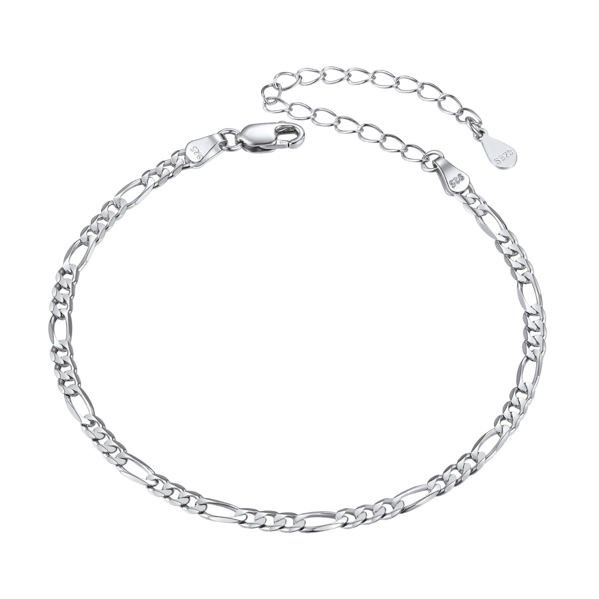 3mm Silver Solid Figaro Link Chain Bracelet