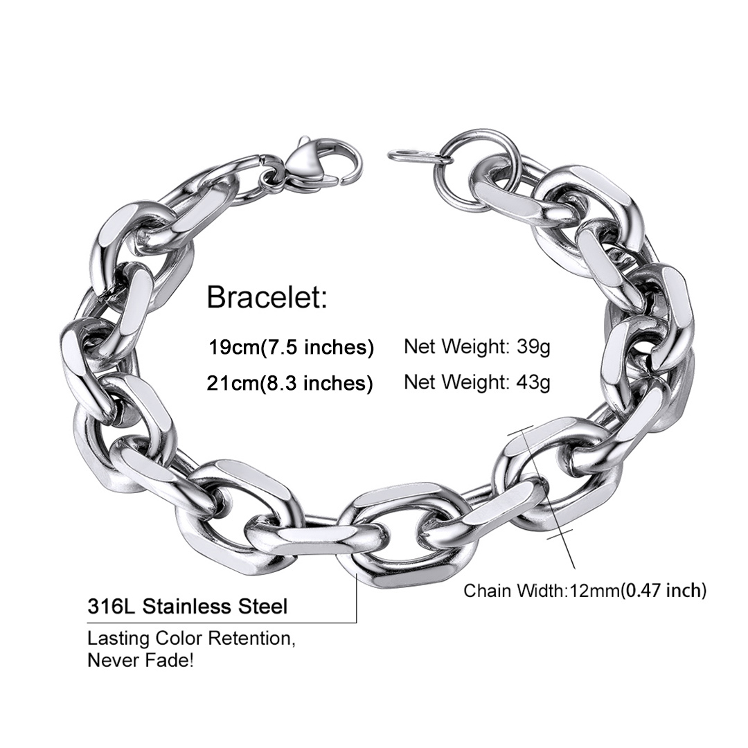 Stainless Steel Rolo Cable Chain Bracelets For Men