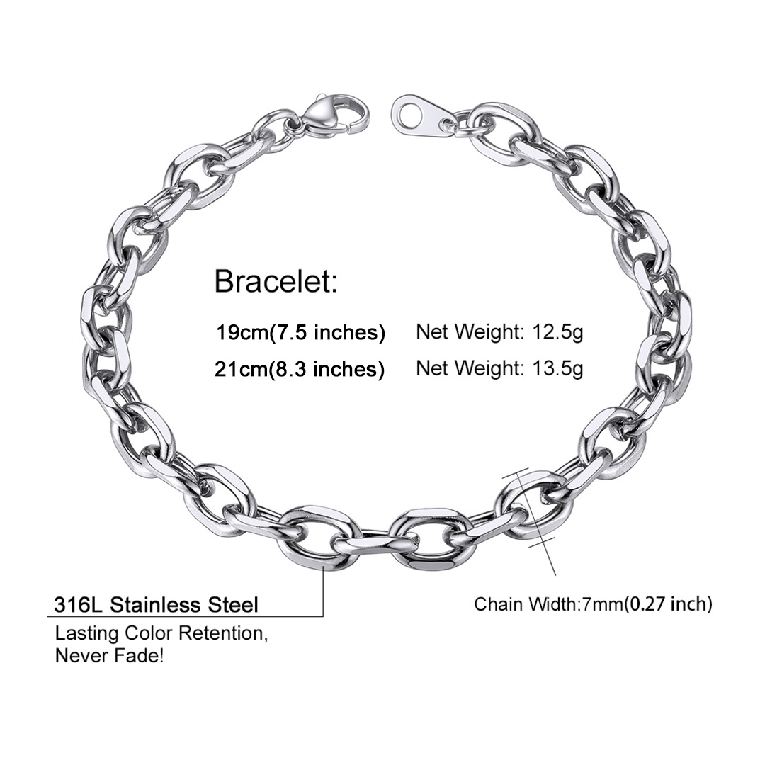 Stainless Steel Rolo Cable Chain Bracelets For Men