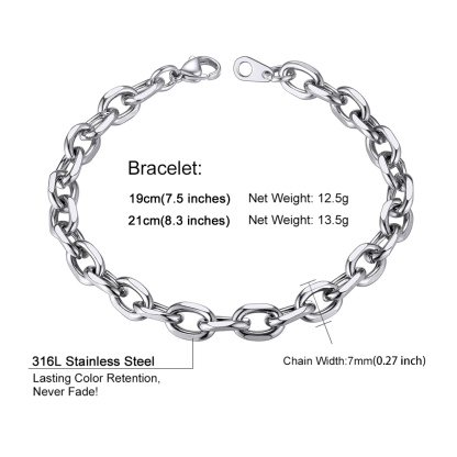 Stainless Steel Rolo Cable Chain Bracelets For Men