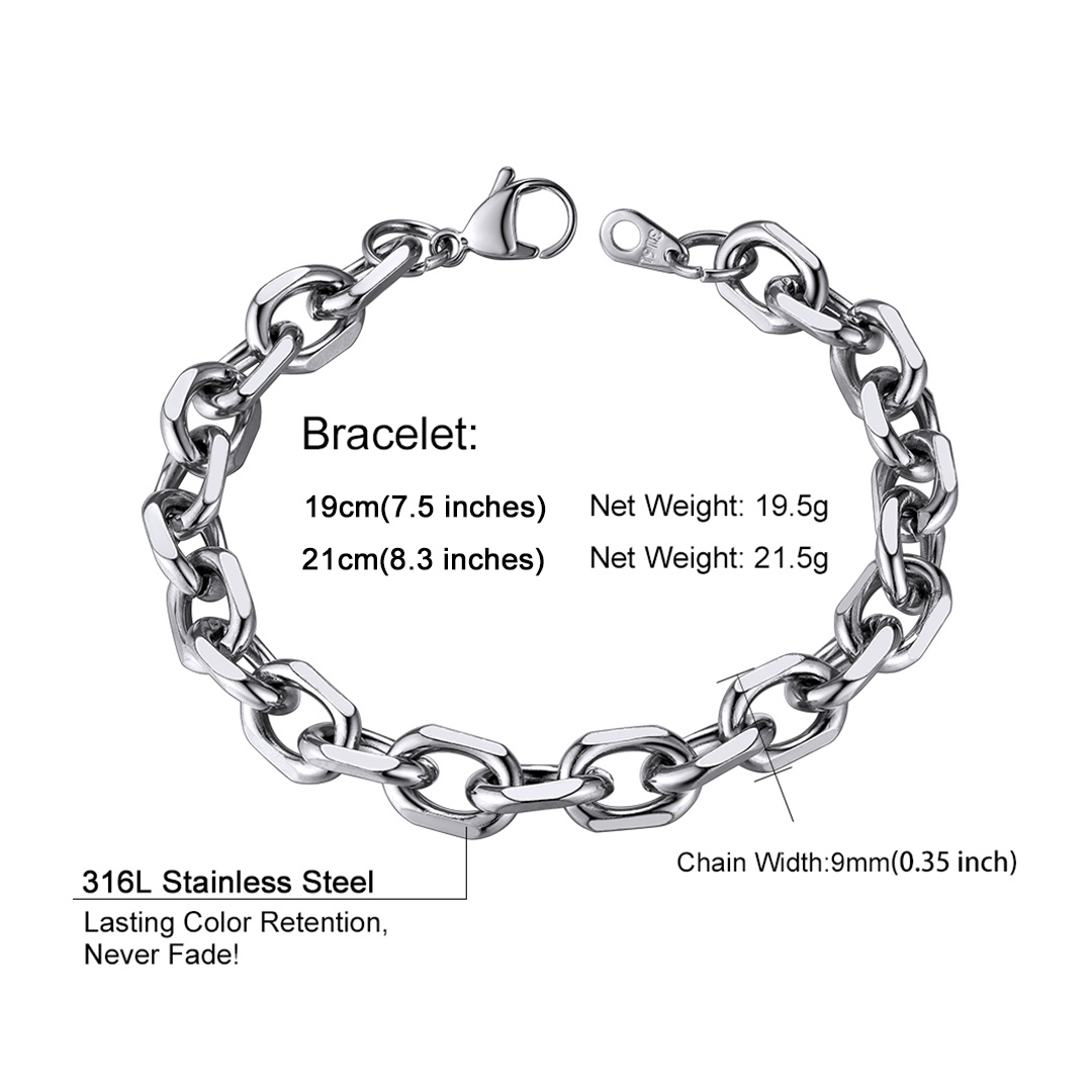 Stainless Steel Rolo Cable Chain Bracelets For Men