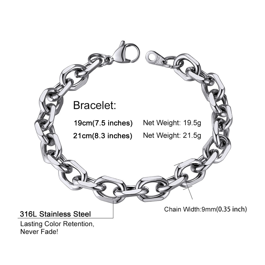 Stainless Steel Rolo Cable Chain Bracelets For Men