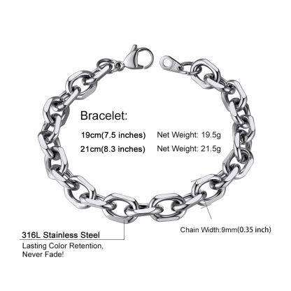 Stainless Steel Rolo Cable Chain Bracelets For Men