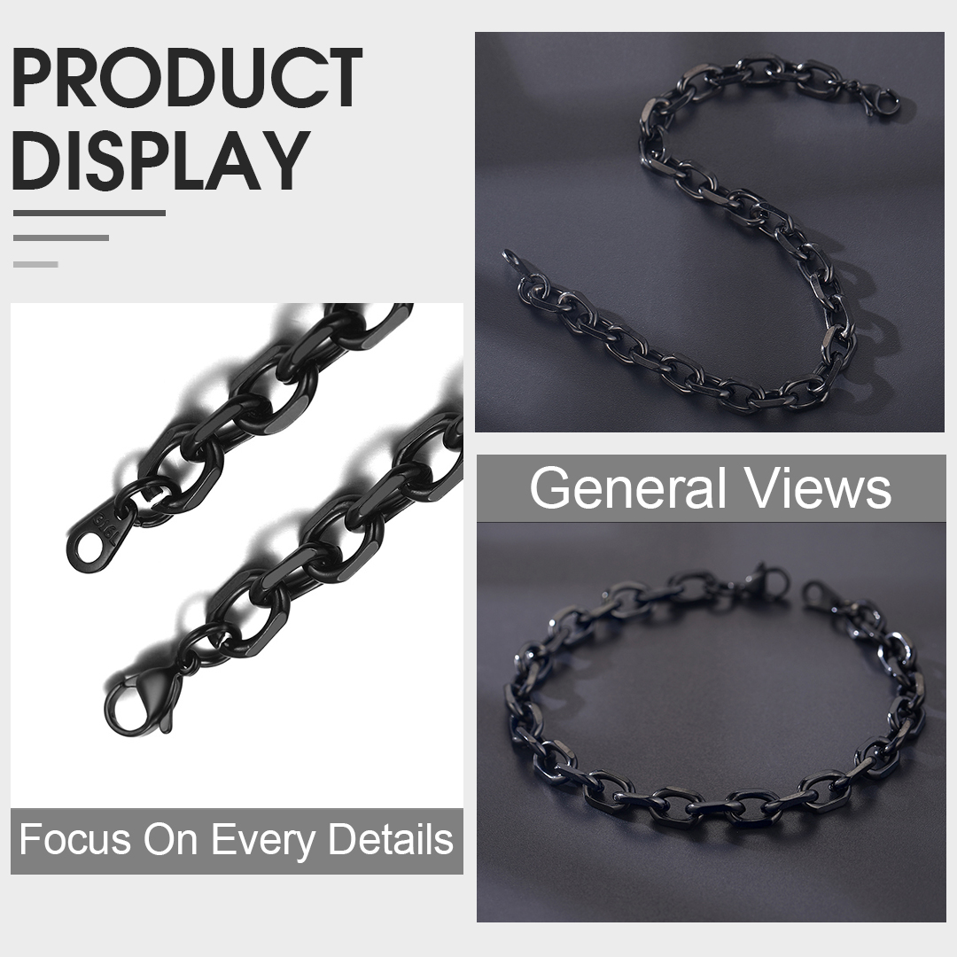 Stainless Steel Rolo Cable Chain Bracelets For Men