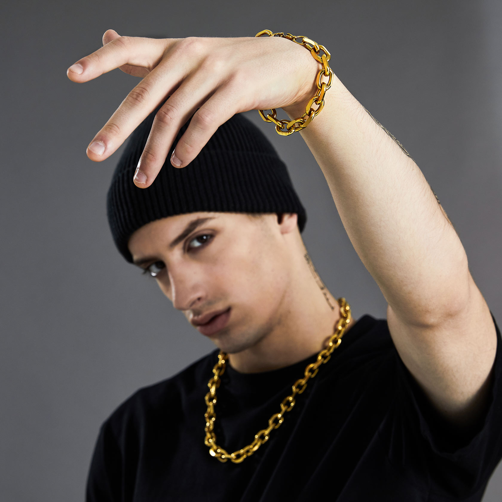 Rolo Cable Chain 316L Steel Gold/Black