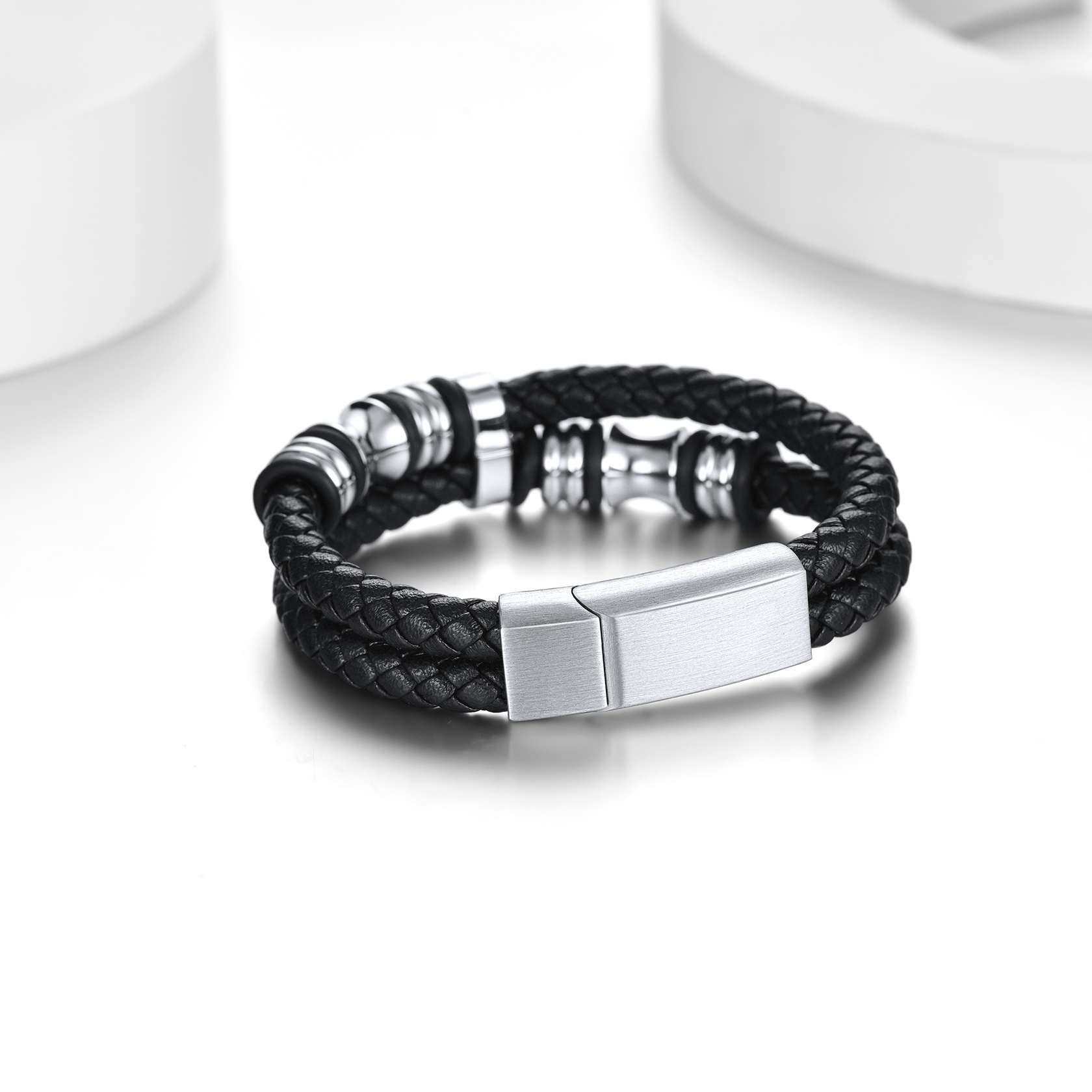 Leather Beaded Bangle Wristband