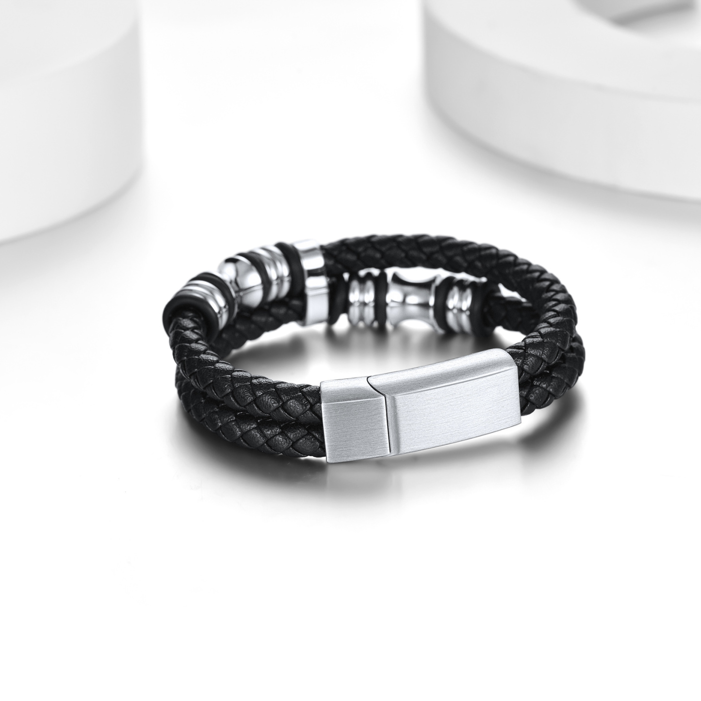 Leather Beaded Bangle Wristband