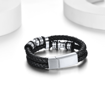 Leather Beaded Bangle Wristband