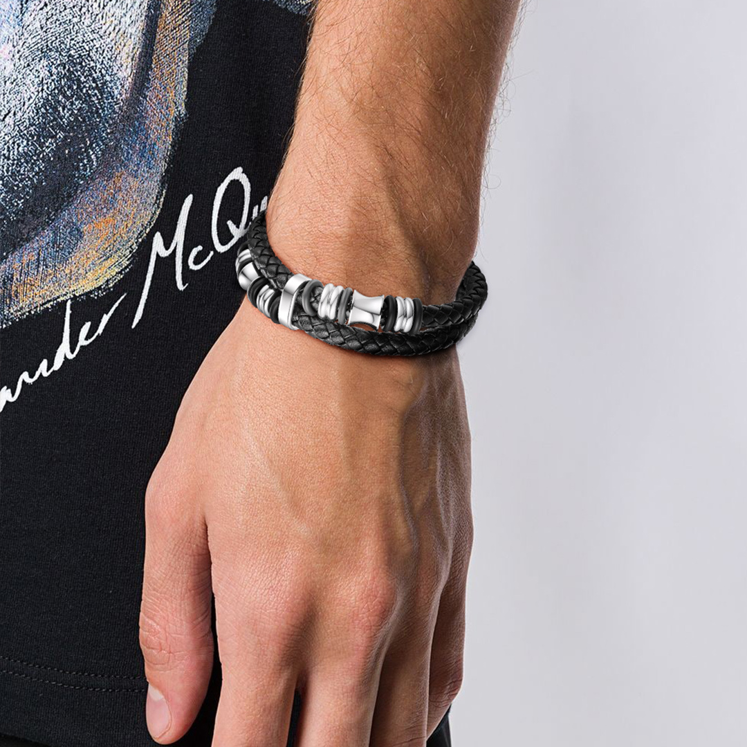 Leather Beaded Bangle Wristband